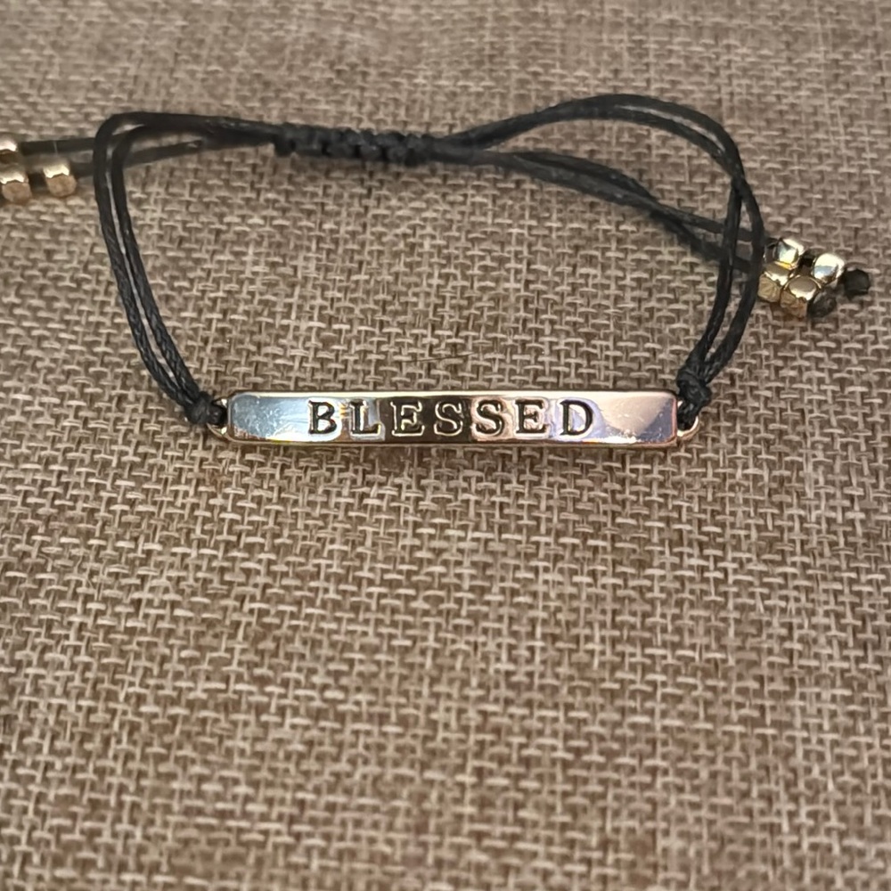 Black and Gold 'Blessed' Adjustable Bracelet